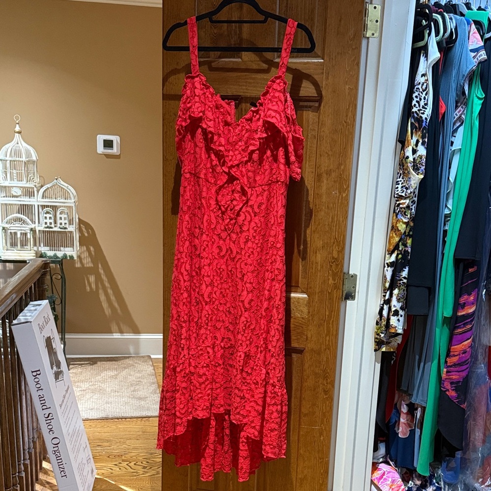 BCBGMaxAzria Red High Low Lace Dress